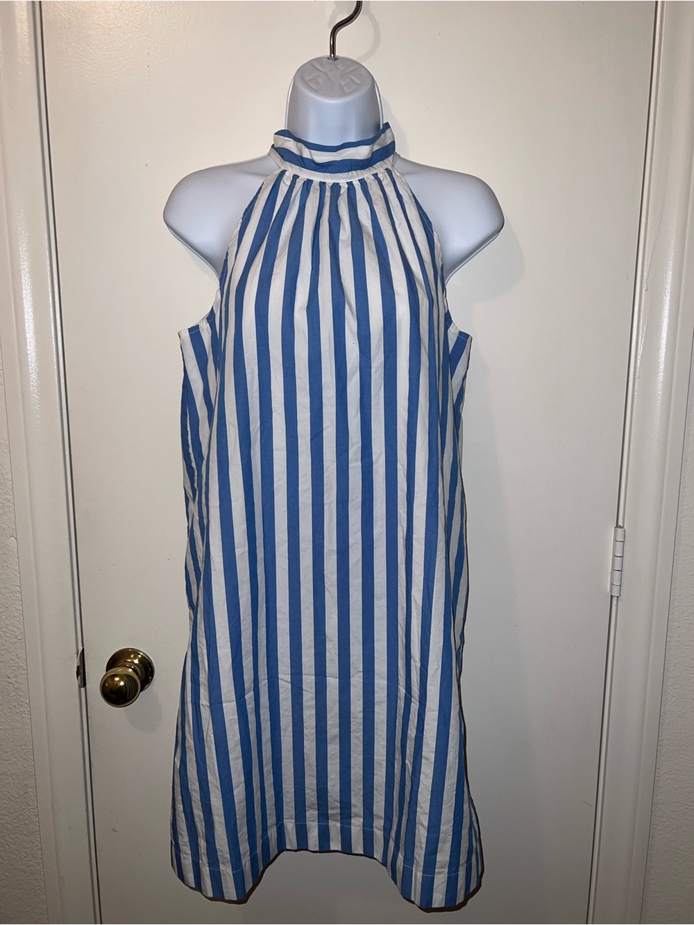 J. Crew Blue and White Striped Halter Dress